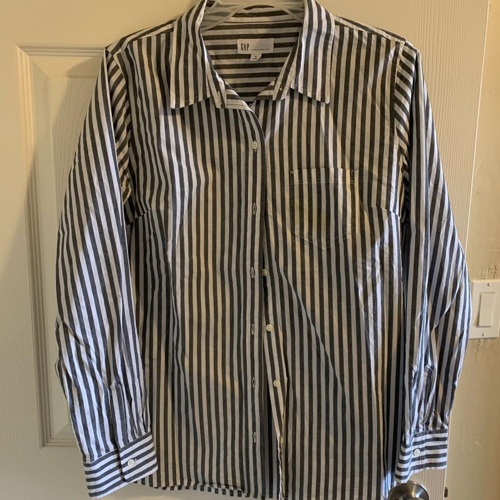 Charcoal & White Stripe Button Up Top
